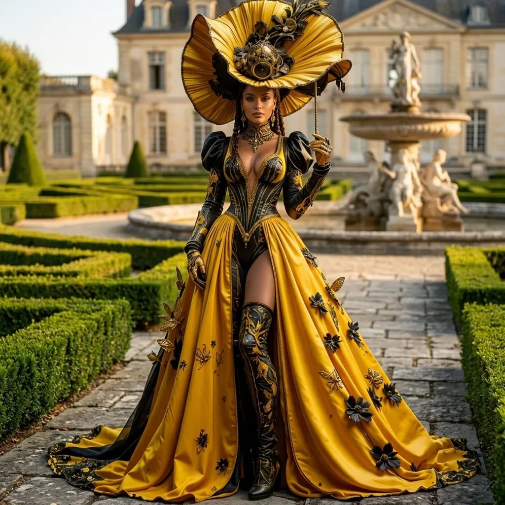 Black and Gold Baroque Ball Gown, Renaissance Corset Dress, 17th-Century Inspired Court Gown, Gothic Masquerade Dress