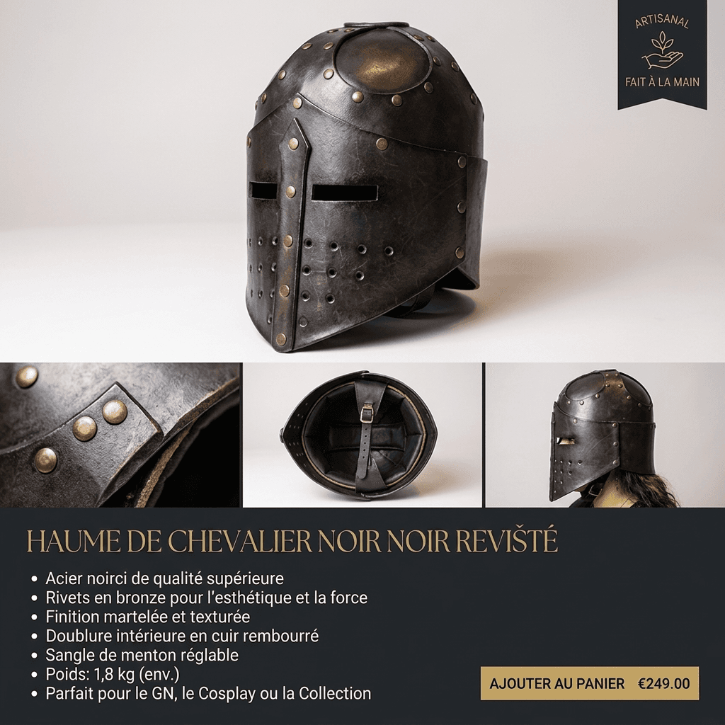 Medieval Knight & Warrior Helmet – Faux Leather Cosplay Accessory — vue 2