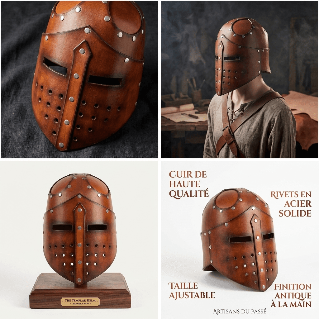 Medieval Knight & Warrior Helmet – Faux Leather Cosplay Accessory — vue 3