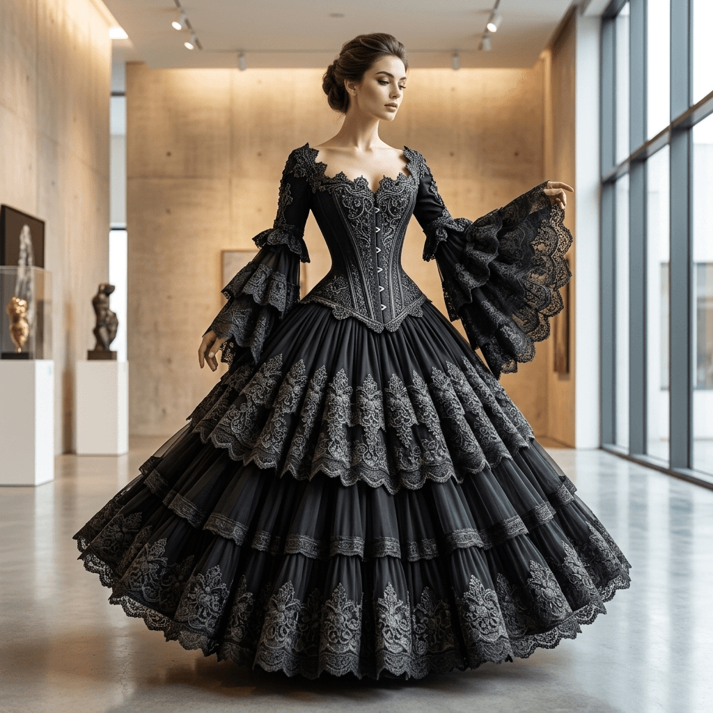 Black Gothic Wedding Dress – Vampire & Steampunk Elegance — vue 4