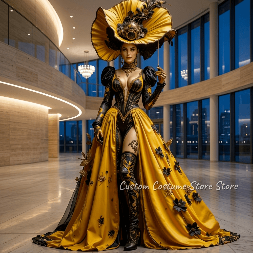 Black and Gold Baroque Ball Gown, Renaissance Corset Dress, 17th-Century Inspired Court Gown, Gothic Masquerade Dress — vue 2