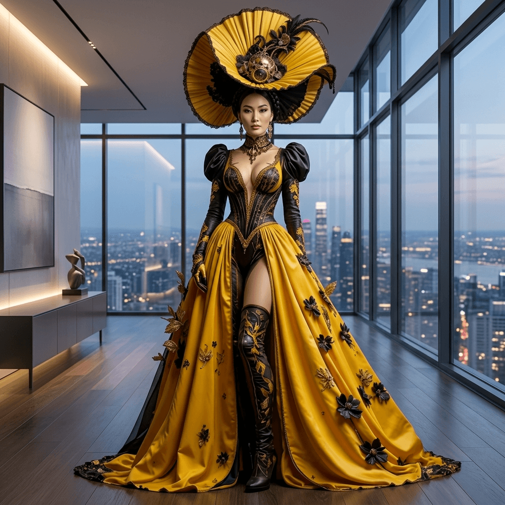 Black and Gold Baroque Ball Gown, Renaissance Corset Dress, 17th-Century Inspired Court Gown, Gothic Masquerade Dress — vue 5