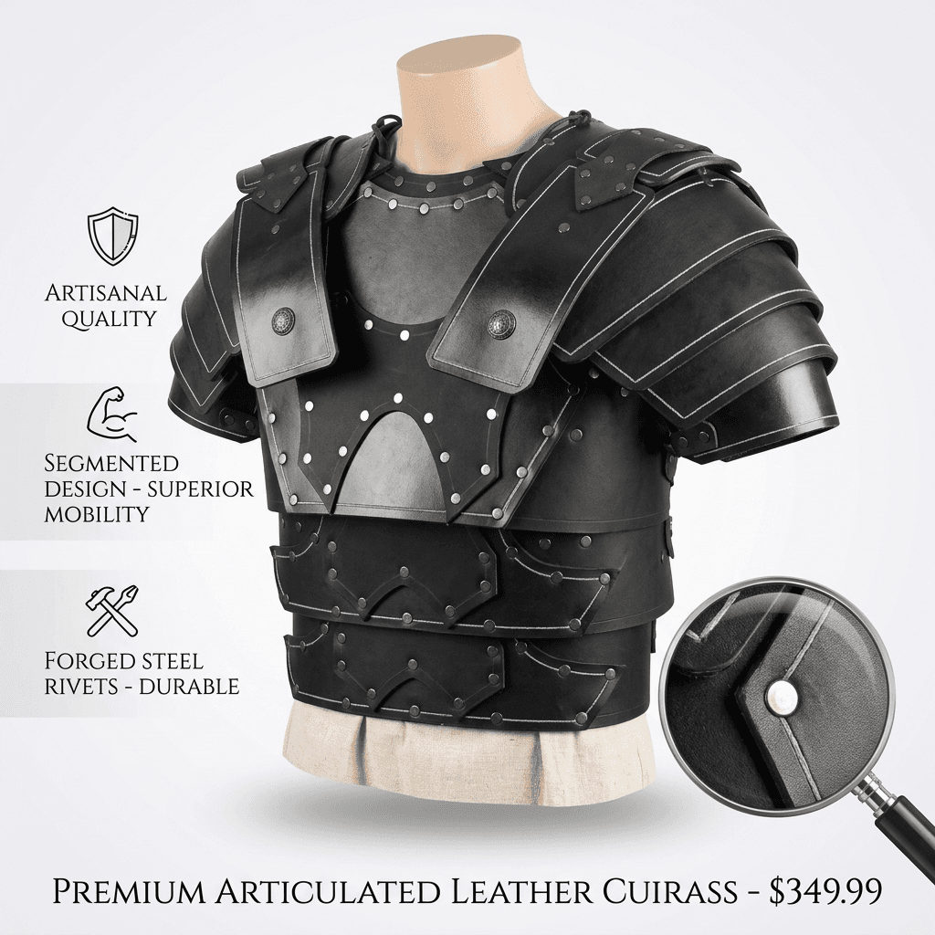 Roman Gladiator Armor Breastplate, Faux Leather Warrior Costume, Medieval Knight Armor, LARP Cosplay Armor, Ancient Roman Warrior Chest Piece — vue 4
